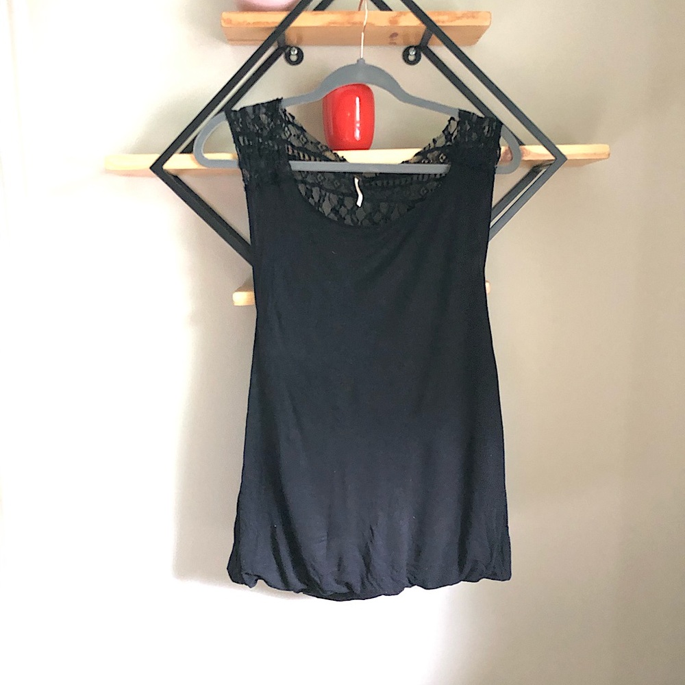 Free People S/P Black Top with Sheer back